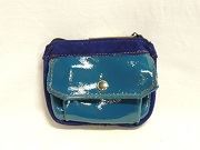28-Money Purse 10/6/22 - Blue Patten Leather  with 1 main zipper, 1 side zipper and 1 flap pocket