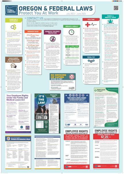 2023-2024 Commonly Required Postings in Oregon Poster (English on one side, Spanish on the other)