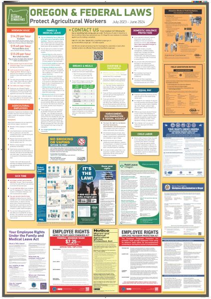 2023-2024 Agriculture Poster, Commonly Required Postings in Oregon (English on one side, Spanish on the other)